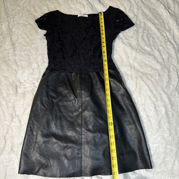Bailey 44 Size S Black Lace and Faux Leather Boat Neck Mini Dress Goth Club Chic - Picture 10 of 12